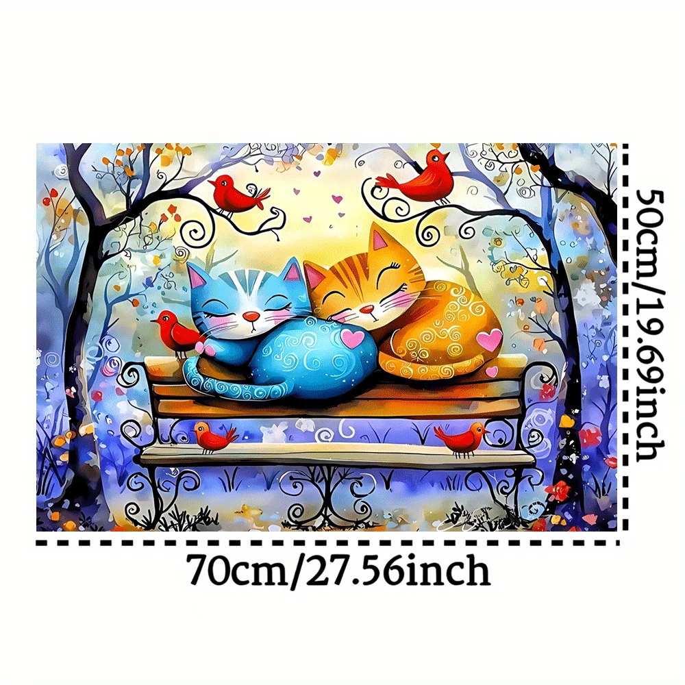 1000pcs Large Jigsaw Puzzle with Colorful Cats on Bench - Challenging Brain Suitable for Adults & Families, DIY Home Decor, Ca