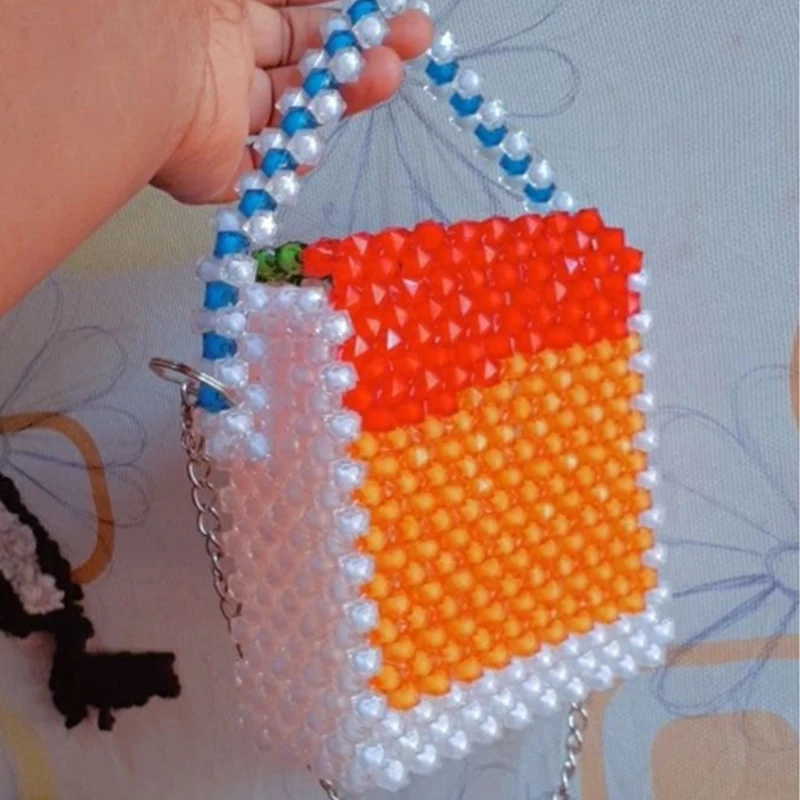 

Ins Design Cute Girl Small Square Bag New Beaded Bags for Women Color Match Versatile Casual Ladies Handbag Customizable
