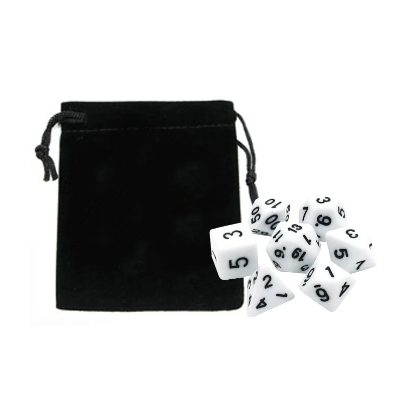 7 stk/partij DND Dobbelstenen Set met Fluwelen Dobbelstenen Zak D4, D6, D8, D10, D10%, D12, D20 Kleurrijke Accessoires voor Bordspel, DnD, RPG GYH