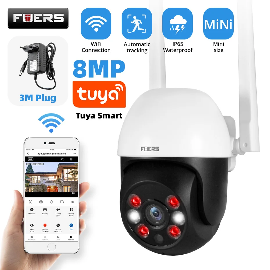 Fuers 5MP 8MP 10MP IP Camera Tuya Smart Outdoor Home Security Auto Tracking Human Detection Camera WIFI CCTV Surveillance Camera