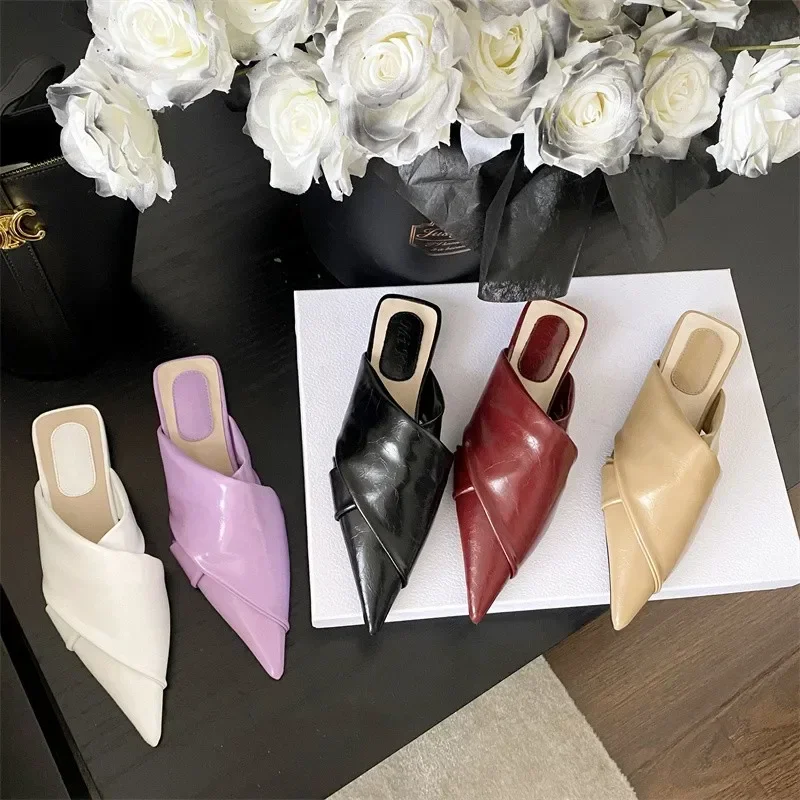 

New In Spring Summer Slides Slippers For Woman 2024 Luxury Shoes Casual Fashion Ladies Flats Sandals Pointed Toe Female Mules