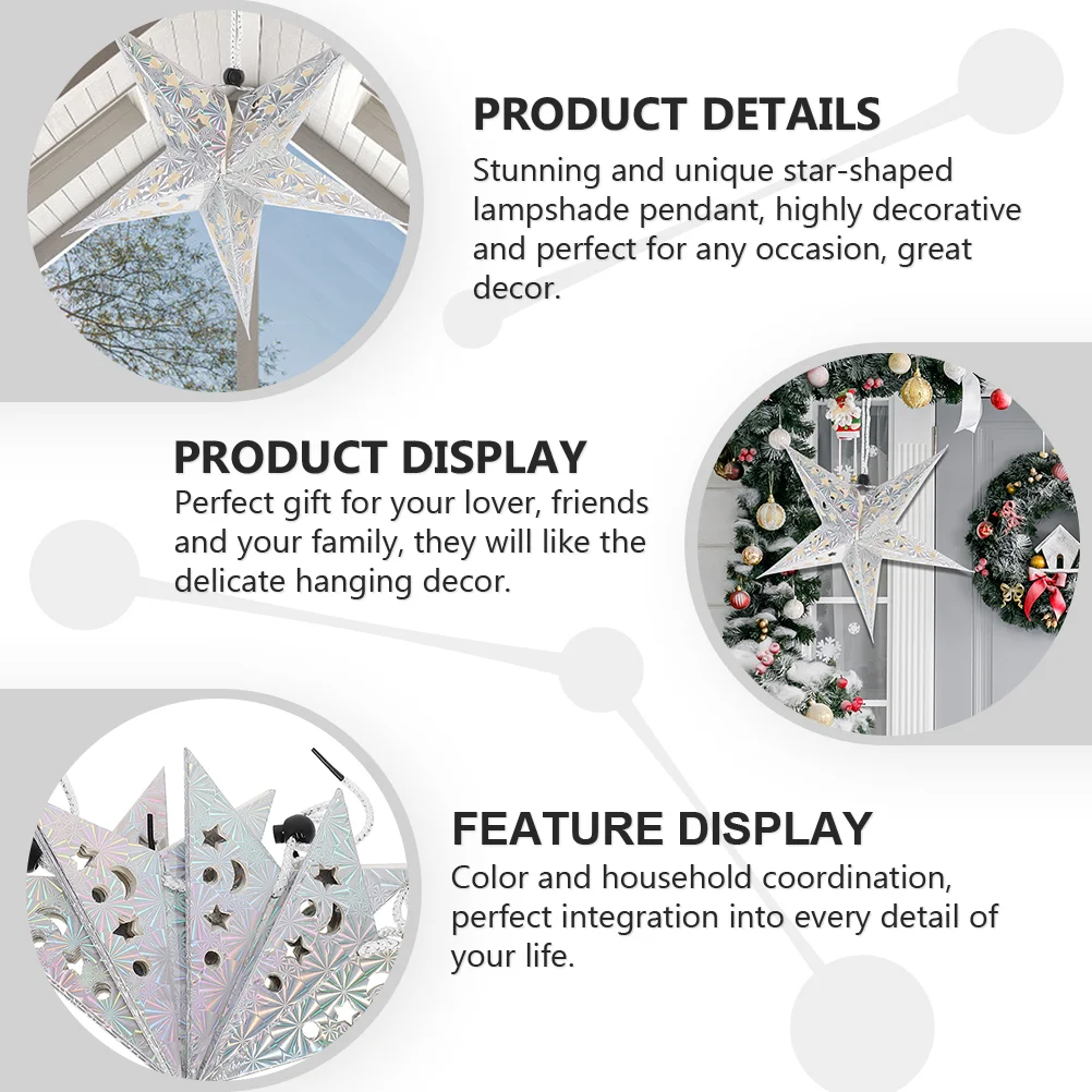 6 Pcs Lamp Shade Pentagram Stereoscopic Lampshade Ceiling Star Paper Pendant Silver Hanging
