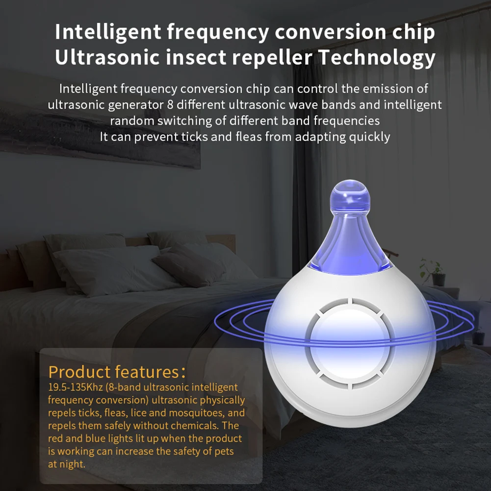 Portable Anti Bug  Ultrasonic  Reject Flea Tick Lice Repeller Chargeable for Pets Outdoor Activity