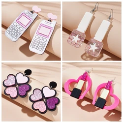 YAOLOGE Acrylic Creative Heart Love Round Drop Earrings For Women Girl New Fashion Lady Ear Jewelry Gift Party Accessories