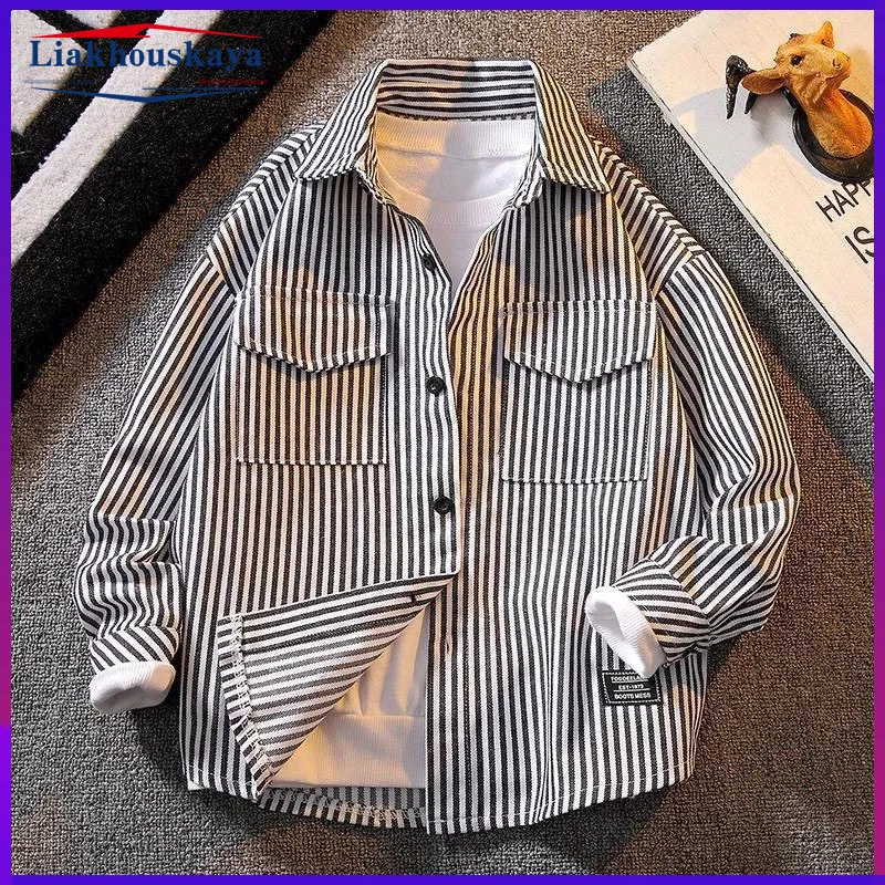 120-170cm Children Long Sleeve White Shirt Teenage Clothes School Uniform Boys Turn-Down Collar Stripe Kids Shirt For Boys Tops