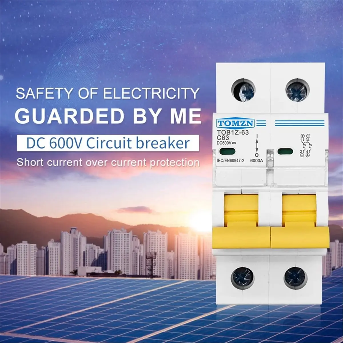 SCLS  TOB1Z-63 2P 63A DC 600V Circuit Breaker MCB C Curve Single Pole Direct-Current Fuse for PV