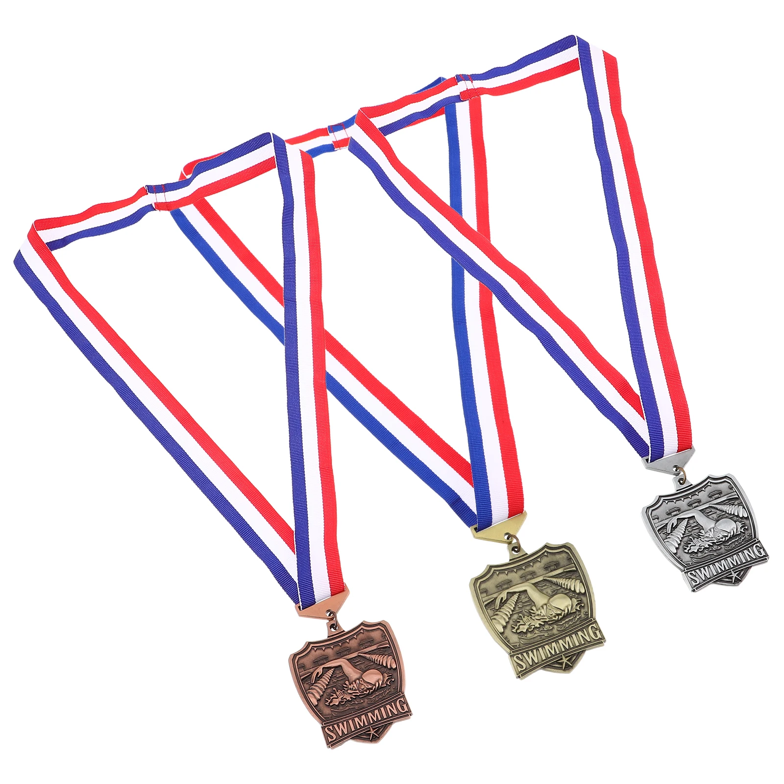 

3 Pcs Swimming Competition Medals Championship Contest Zinc Alloy Handmade Fun Awards Gold