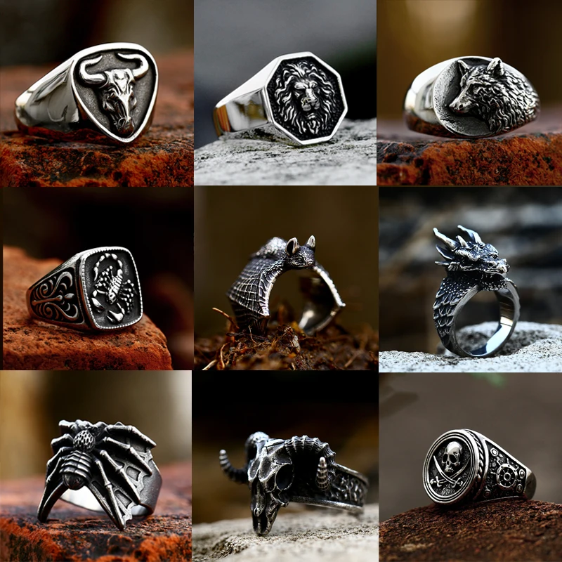 Multi Style Punk Men's Rings Stainless Steel Fashion Personality Hip-hop Animal Ring Biker Party Charm Jewelry Gift Dropshipping