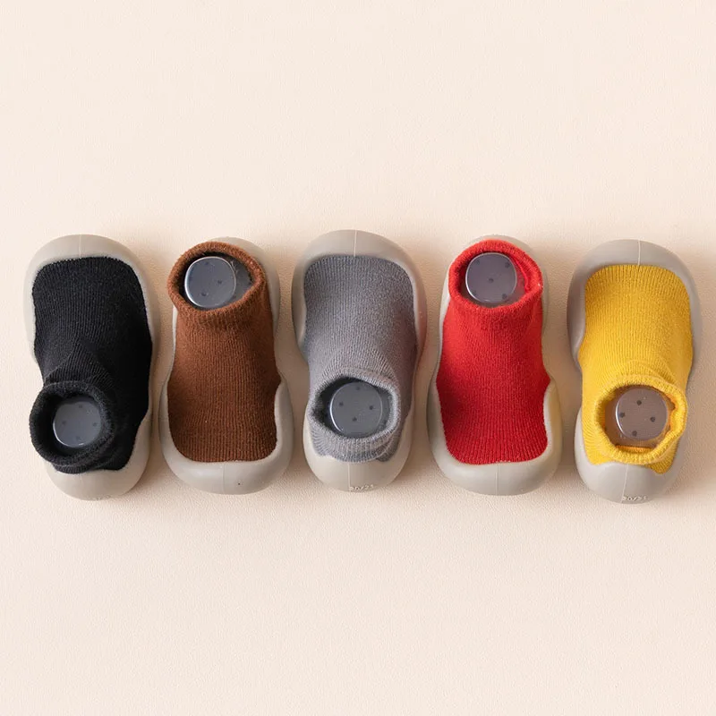 Infant Baby Shoes Newborn First Walkers Boy Girl Kids Solid Color Soft Knit Sock Shoe Anti-slip Rubber Sole Toddler Booties
