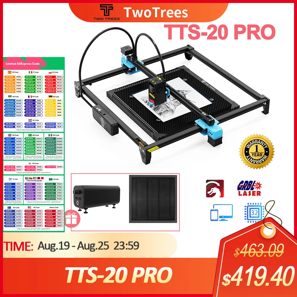 

TwoTrees TTS-20 PRO CNC Laser Engraving Machine 130W APP Wifi Control Metal Laser Engraver Arcylic Wood Leather Cutting Machine