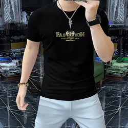 Summer New Men's T-shirt Fashion Bee Print Silk Cotton Male Tees Breathable Trendy Handsome Breathable High Quality Man Clothing