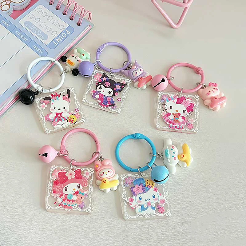 Fashion Cartoon Sanrio Kuromi Cinnamonroll Melody Acrylic Keychain Cute Girls Backpack Earphone Case Pendant Decorative Gift