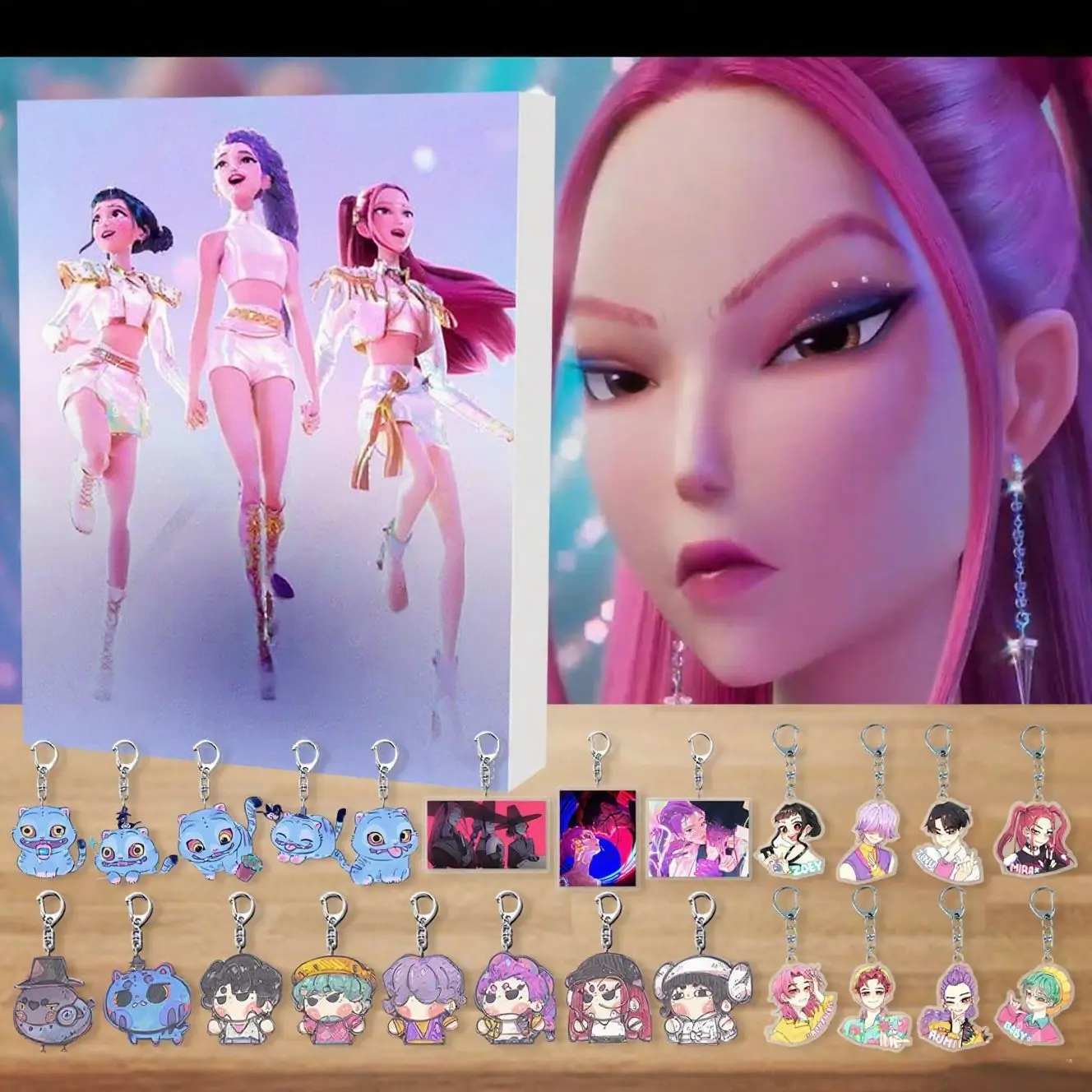 24 szt. KPop Demon Hunters Kalendarz Adwentowy w Pudełku Akrylowe Breloczki HUNTR X Rumi Mira Zoey Jinu ACG Zabawka Niespodzianka dla Dzieci Prezent Świąteczny