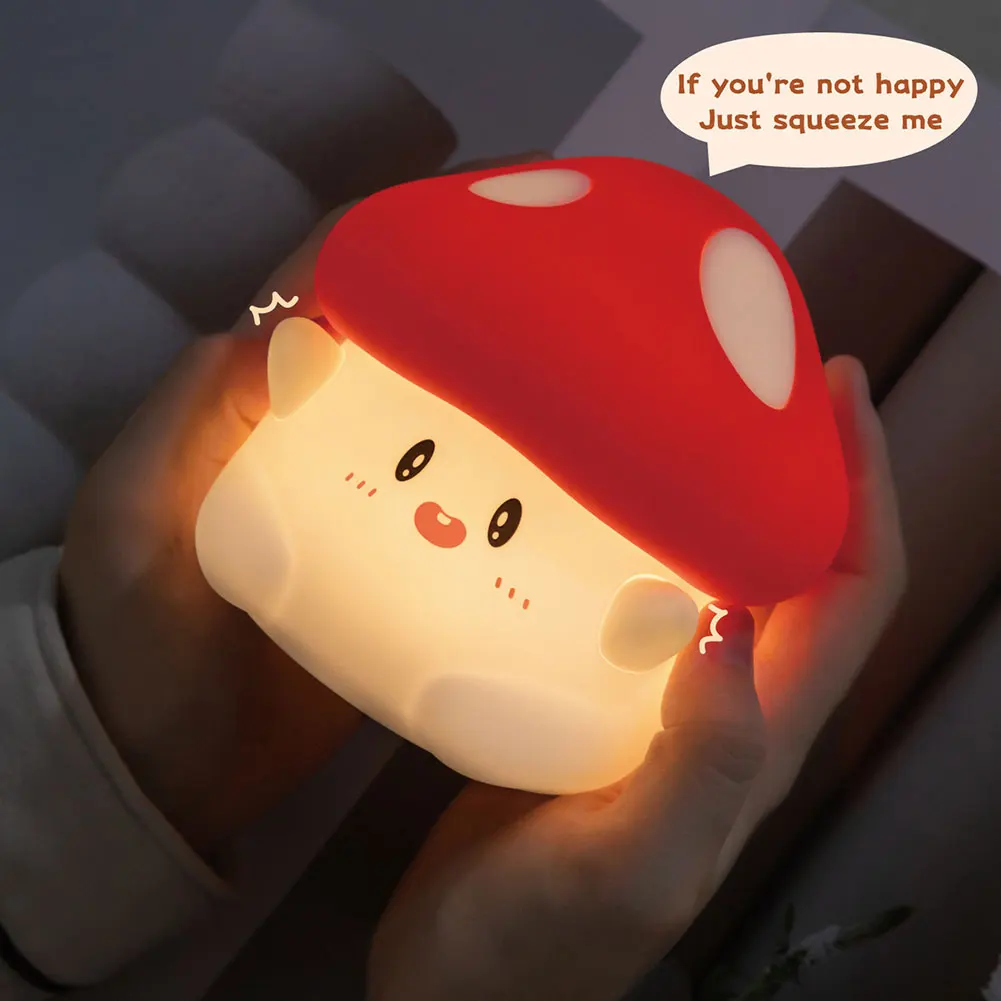 Cute Mushroom Baby Night Light Portable USB Silicone Baby Sleep Aid For Living Room Bedroom 2 Levels Dimmable Night Lamp