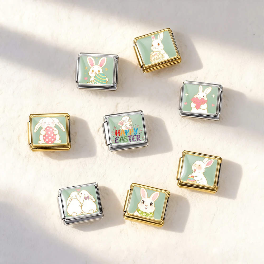 Niedliches Kawaii Weißes Kaninchen Italienisches Gliederarmband passend für 9mm Edelstahl-Anhänger Oster-Feiertagsschmuck Original-Design Armband DIY – Detail 2