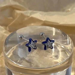 Mini pendientes de tuerca de estrella de cristal azul para mujer, aretes de moda, joyería Y2k, 1 par