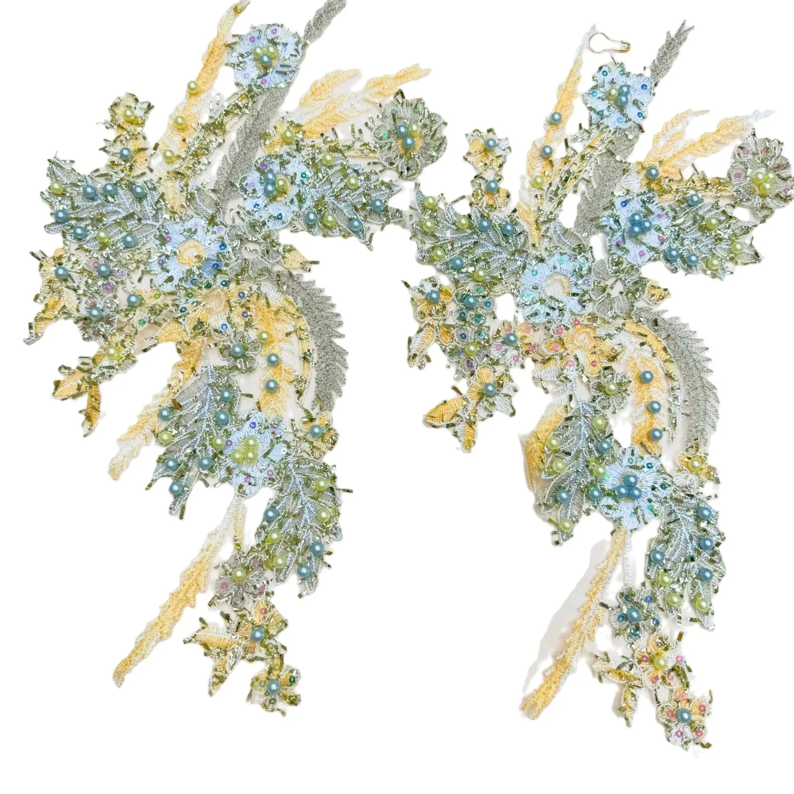 DIY Handmade Sequin Dress Accessories Glitter Lace Fabric Trim with Floral Embroidery  Fashion Appliqued Pattern Material