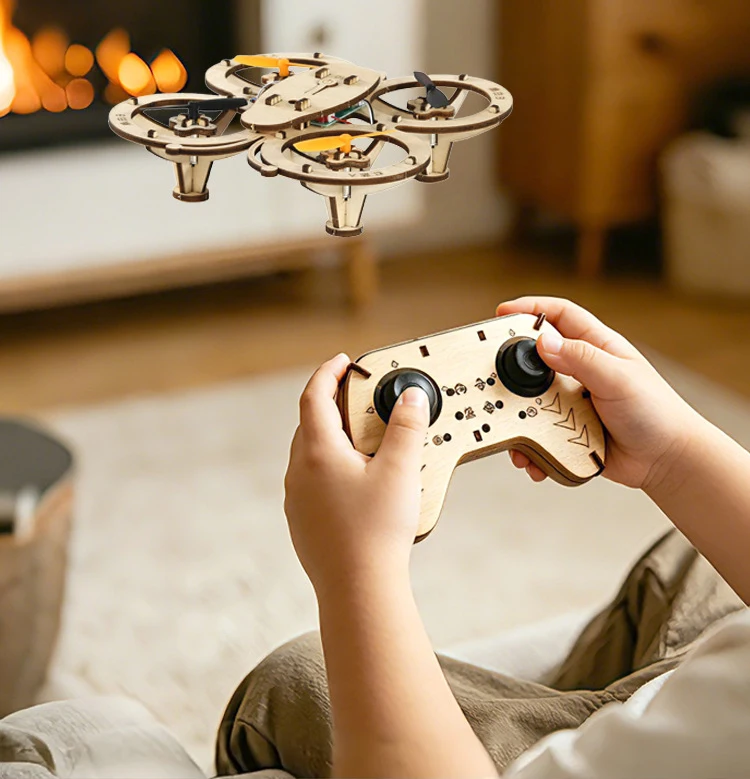 Wooden DIY Rc Drone Kit Assembled Remote Control Flying Toy Electtric Handmade Quadcopters Remote Aircraft Science Gadget