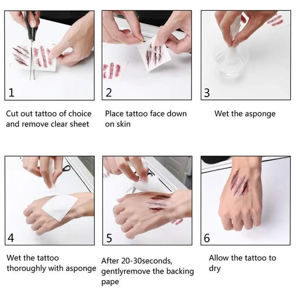 Temporary Scar Tattoos Stickers Realistic Bloody Wound Scab Horror Body Face Decals Prank Props for Halloween Cosplay