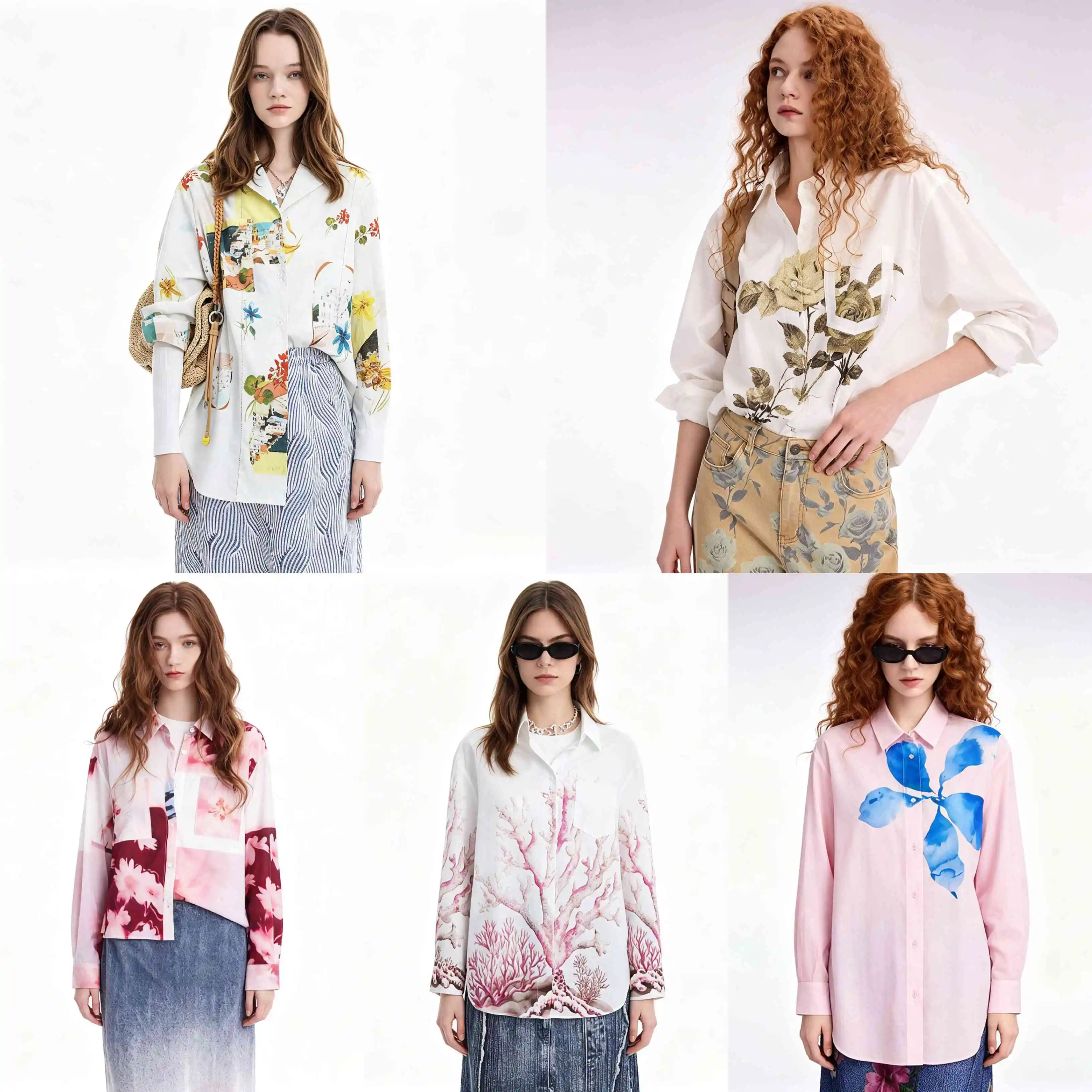 

Spanish original European and American style women's shirt with printed embroidery, loose casual long sleeved light luxury shirt