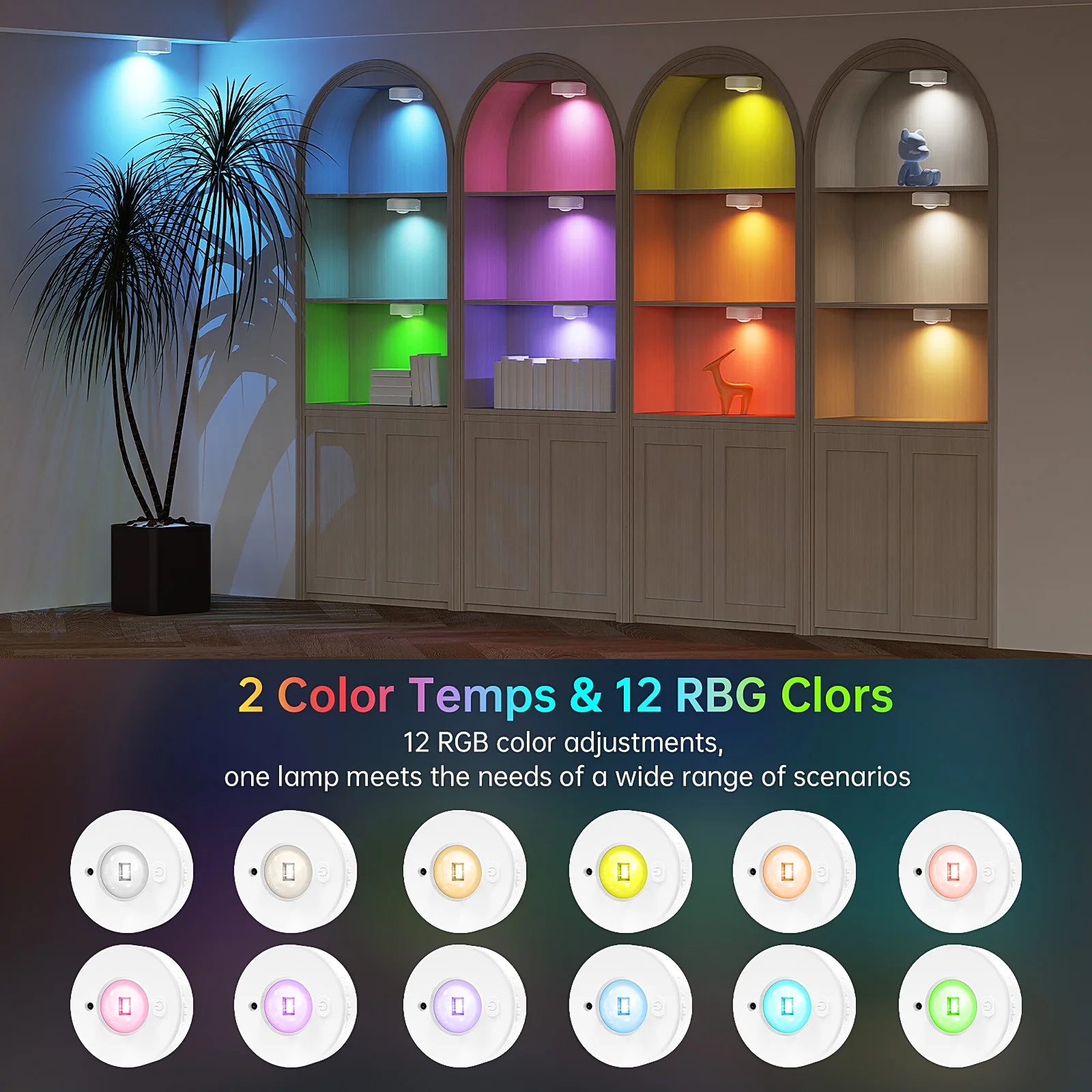 Bild 4: PZSUNLY RGB 12-Farben LED-Nachtlicht Typ-C Wiederaufladbare Magnetische Schranklampe mit Kabelloser Fernbedienung 3er-Pack für Küche, Kleiderschrank, Schlafzimmer, Treppendekoration, Geschenk