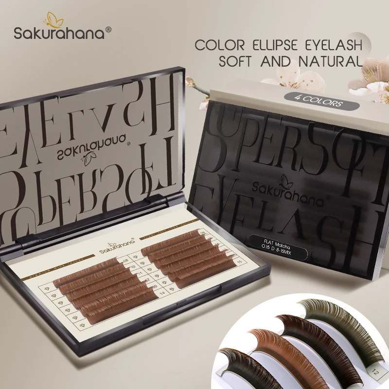 

SAKURAHANA Brown Colored Ellipse Flat Lashes Extensions Mega Volume Individual flat ellipse eyelashes Split-tips Fake Eyelash