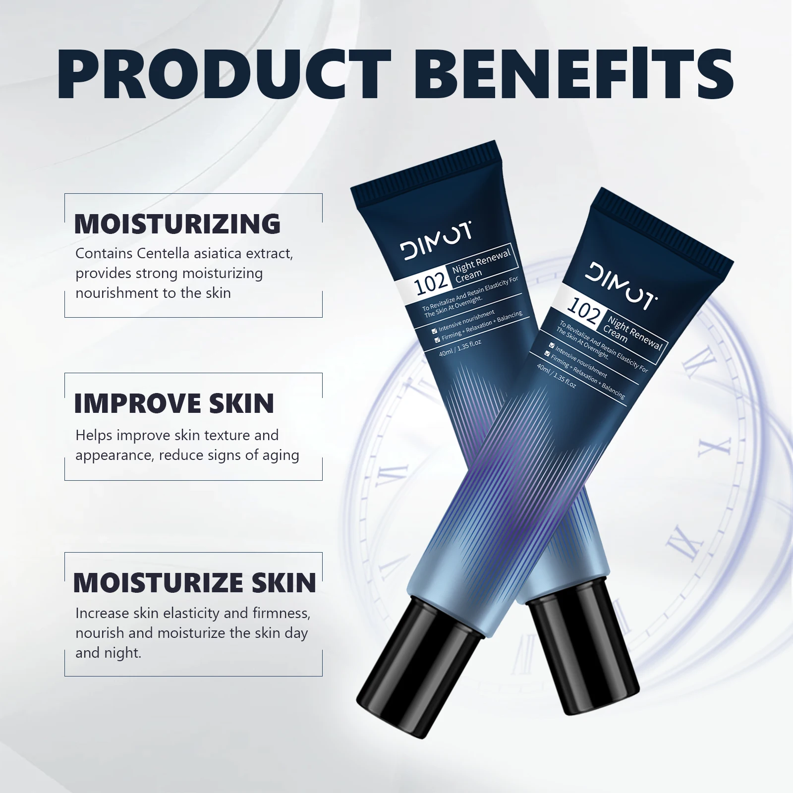 DIMOT crema de renovación nocturna Centella Asiatica crema hidratante Facial ácido hialurónico colágeno cara apretar los productos para el cuidado de la piel