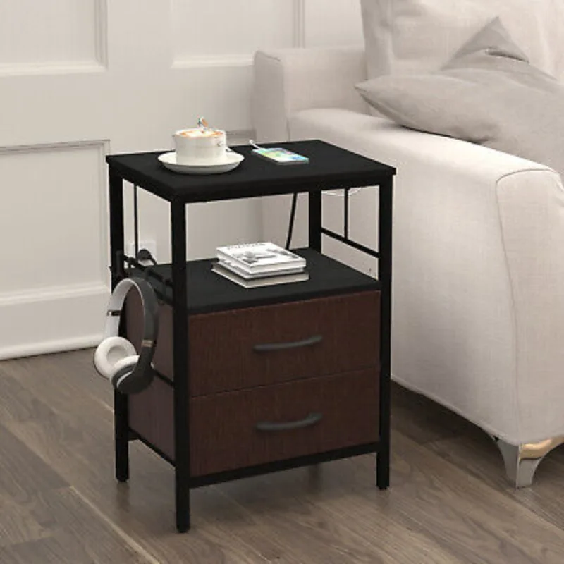 Nightstands with Charging Station and Drawers for Bedroom End Table Sofa Table