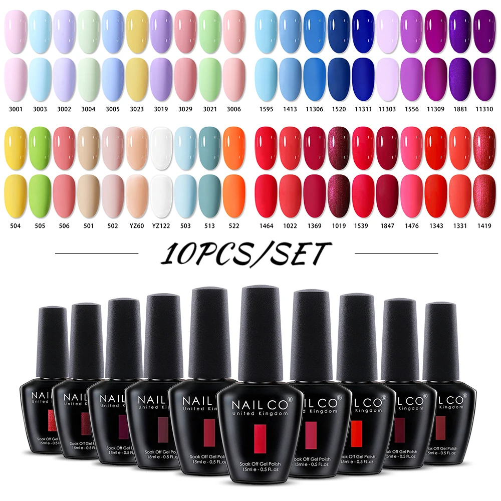 

10pcs Varnish Hybrid Nail Supplies For Professionals Semi Permanent Art NAILCO Gel Nail Polish Set Soak Off UV LED Gel Lacquers