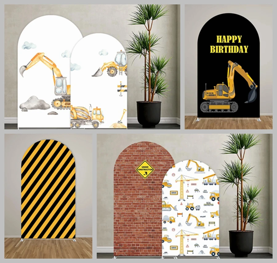 

Under Construction Birthday Arch Backdrop Cover Boy Truck Red Brick Wall Baby Shower CarnivalParty Decoration Photography Studio