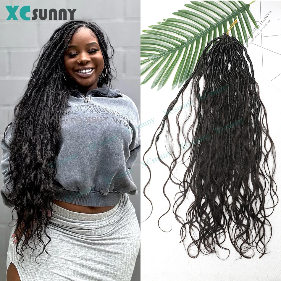 

Pre-looped Crochet Boho Faux Locs with Human Hair Body Wave Ends Boho Hair Braids Goddess Dreadlocks Hair for Black Women