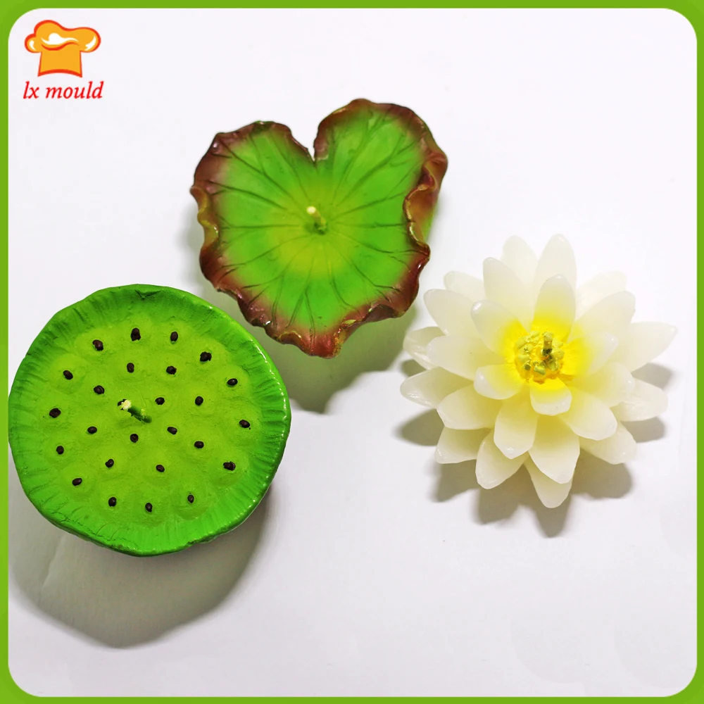 3D Lotus Leaf  Lotus Seed  Lotus Flower Silicone Mould  Plant Soap Candle Fondant  Chocolate Decor Baking Cake Topper Mold