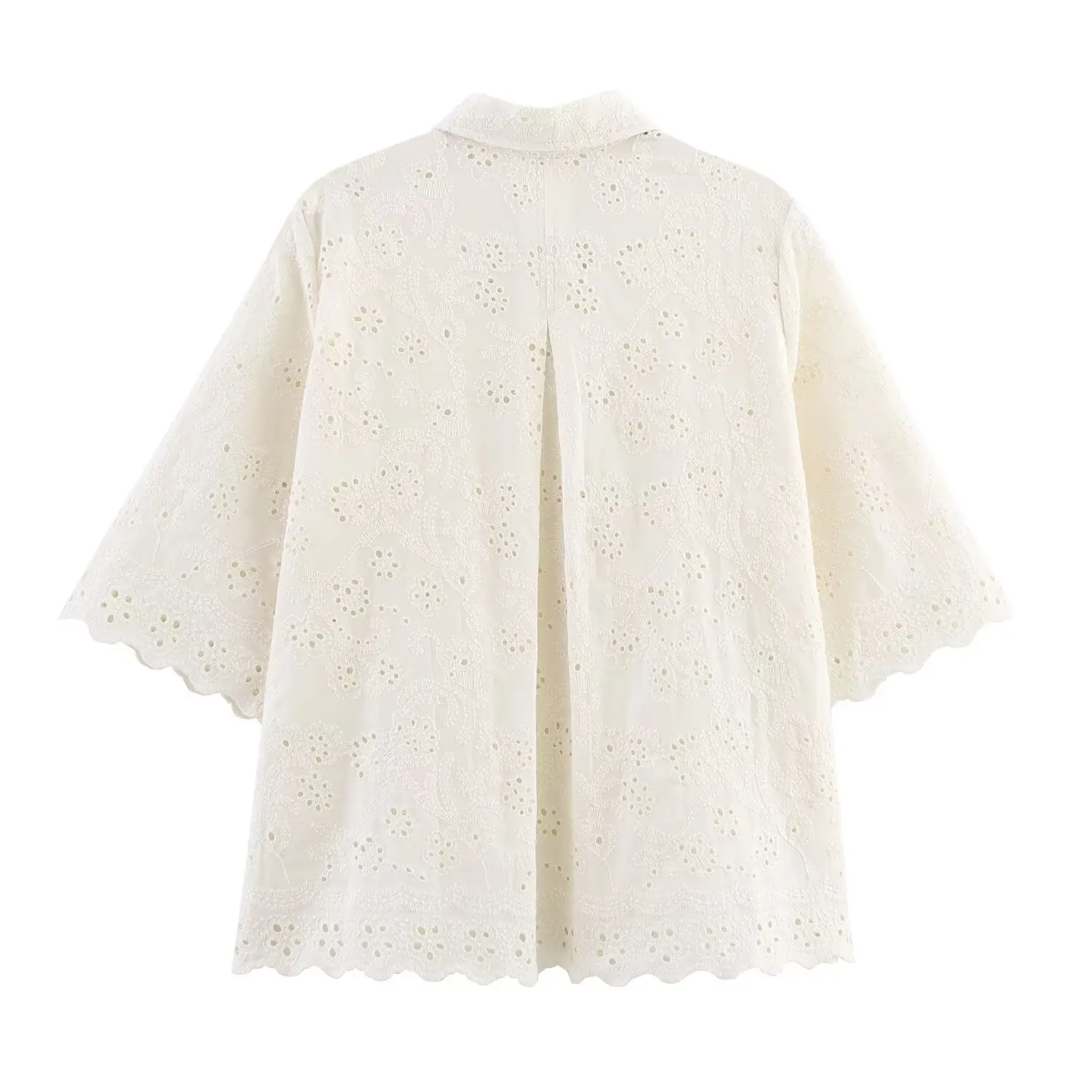 Dave&Di French Lazy Vacation Beige Shirt Cotton Embroidery Hollow Loose Summer Shirt Female Blouse Women Tops