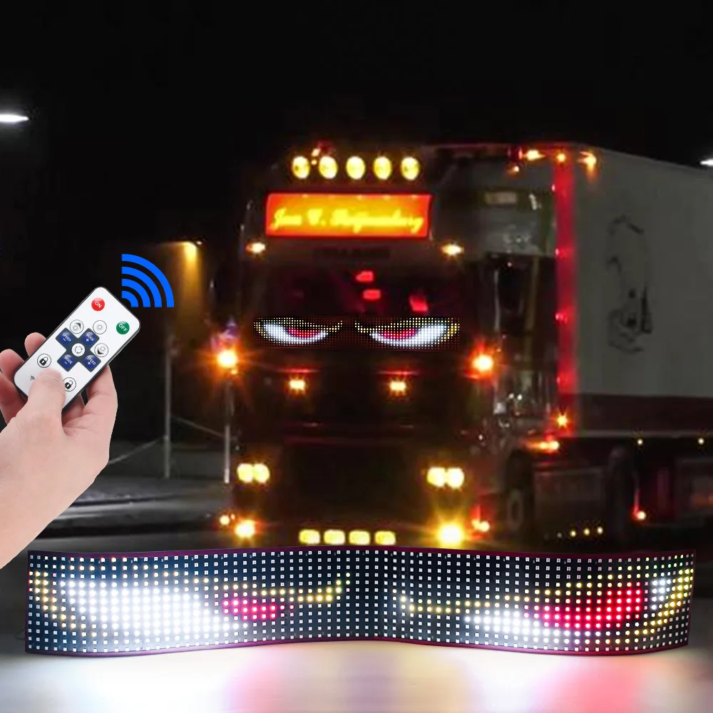 

Truck Ambient Light LED Devil's Eye Flexible Matrix Pixel Panel Front Windshield Sign Display Screen Remote/App DIY Warning Lamp