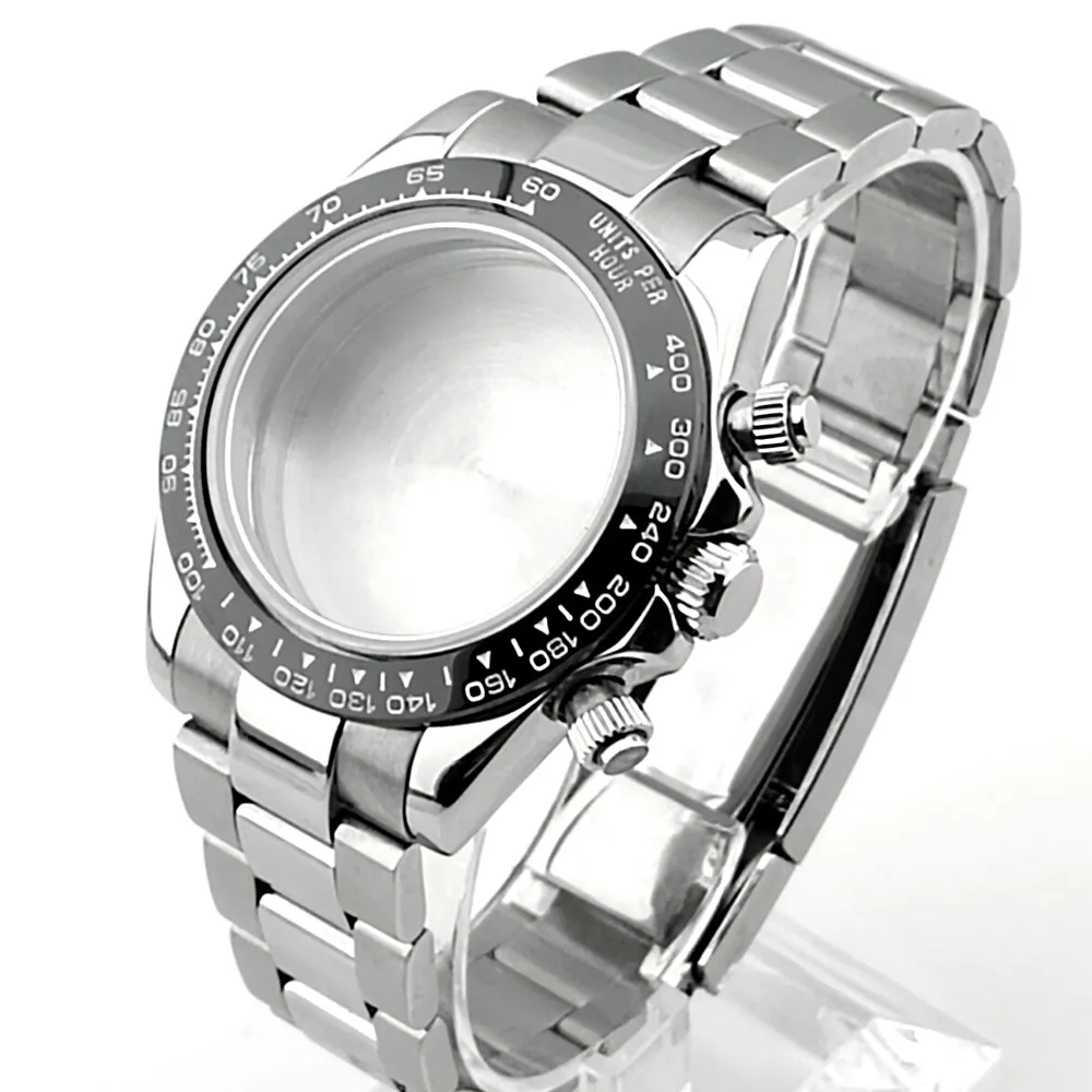 39-mm-Uhrenarmband aus Metall für Herren, passend für das VK63-Uhrwerk, mit Saphirglas, in den Farben Silber, Roségold und Schwarz, Uhrenzubehörteile. – Detail 1