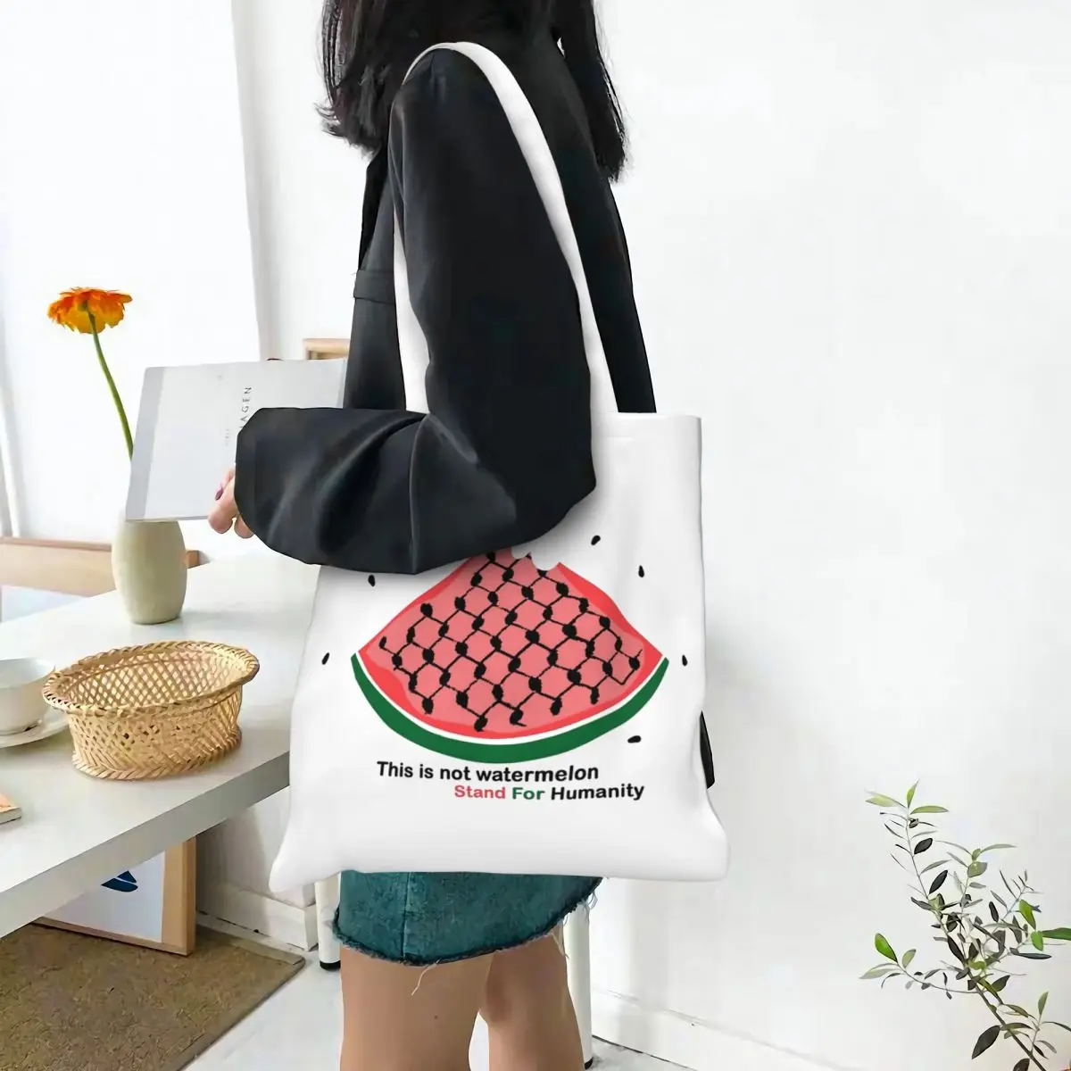 Keffiyeh This Is Not A Watermelon Canvas Tote Bag Simple style Unique Design Magritte Parody Watermelon Trend Bags for Women Men