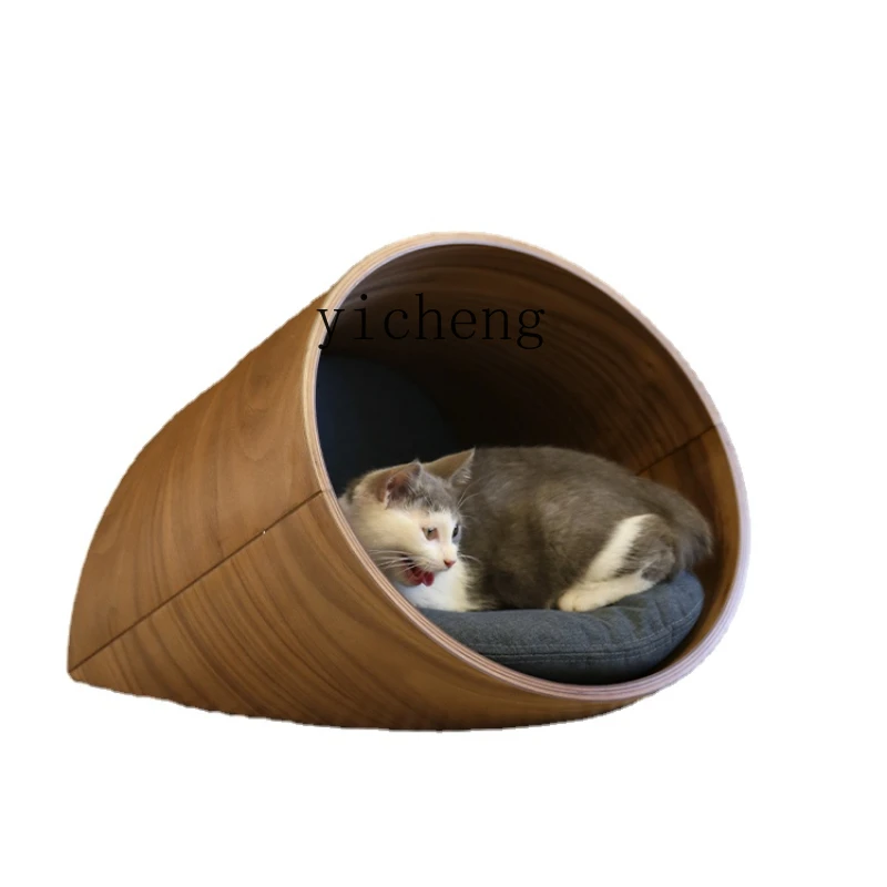 Zc Winter Warm Cat Nest Kittens Semi-Enclosed Winter Solid Wood Cat House Four Seasons Universal Pet Bed