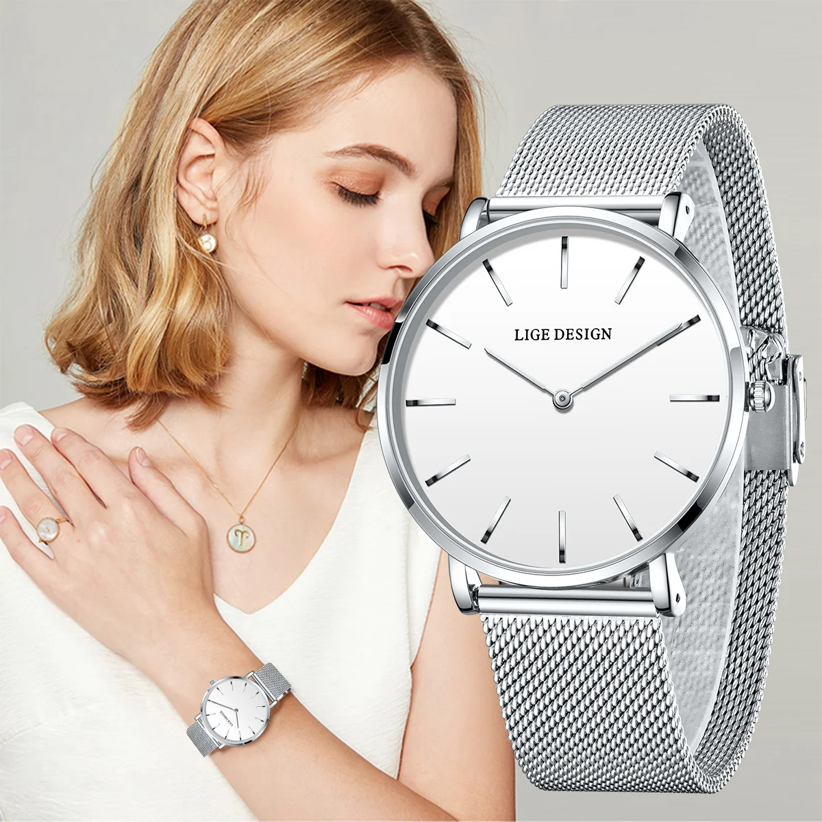 

LIGE новые простые женские кварцевые часы, модные роскошные подарки на день рождения, классические женские часы из нержавеющей стали, элегантные женские часы