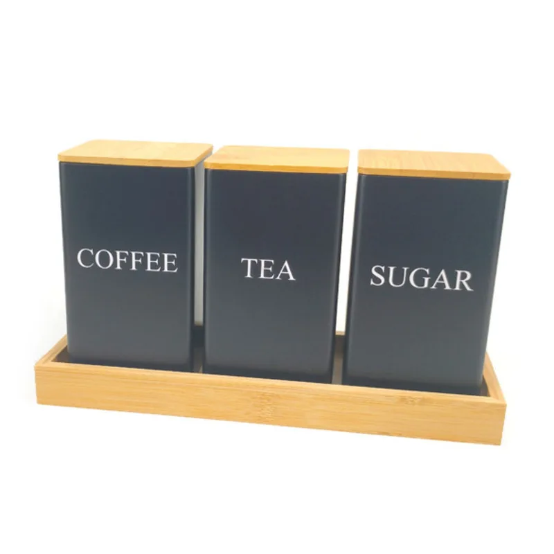

Bamboo Lid Iron Tin Storage Box For Kitchen Tea Coffee Sugar Candy Airtight Canister Rustic Table Decor Home Gift For Women
