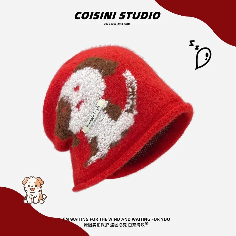 لطيف الكرتون جرو الجاكار محبوك كومة القبعات النساء الشتاء السفر الدافئة حماية الأذن تنوعا تظهر الوجه بيني الأدبية الصغيرة