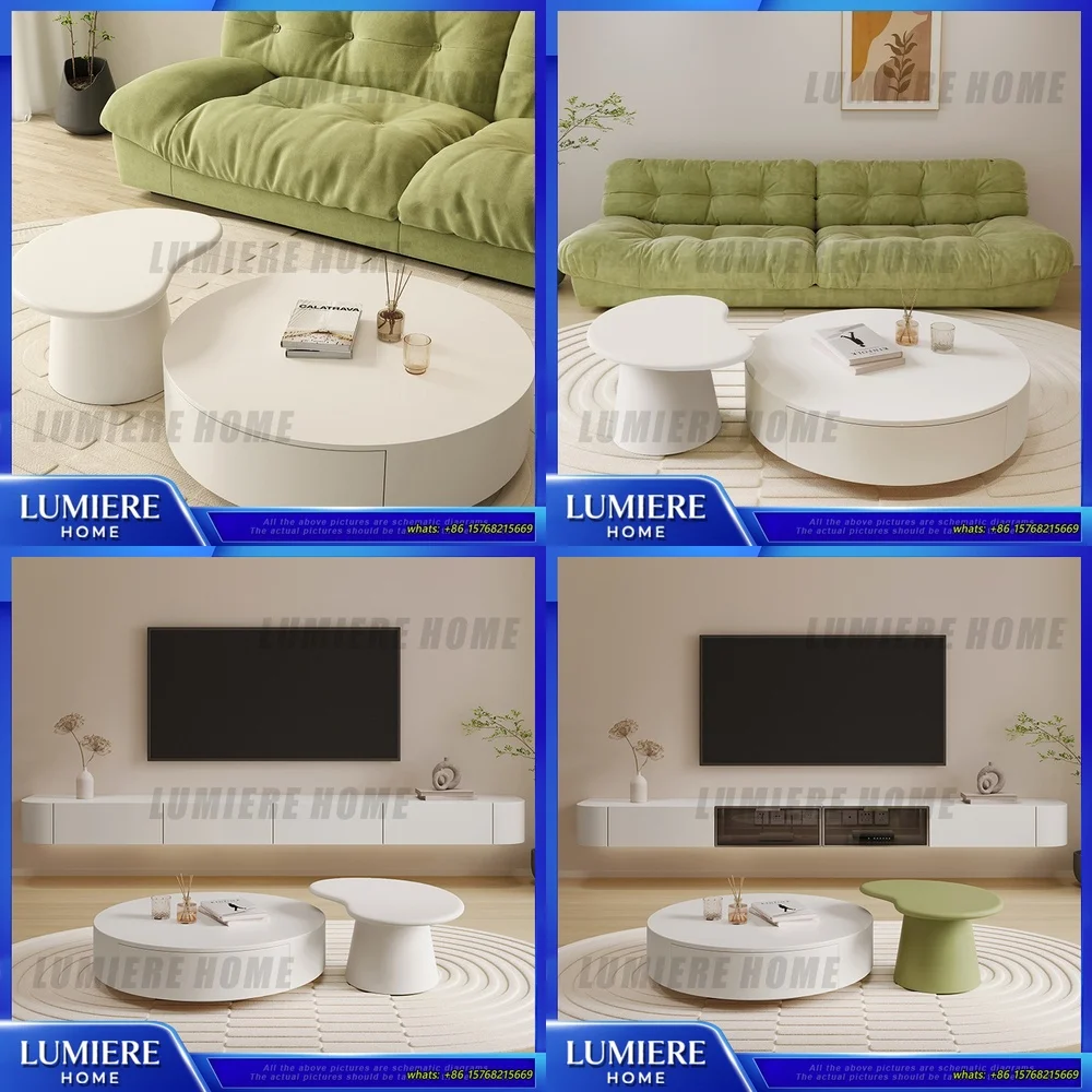 

Минималистичный кремовый круглый журнальный столик с местом для хранения, небольшой приставной столик для гостиной, современный роскошный простой дизайн, конец в форме кешью