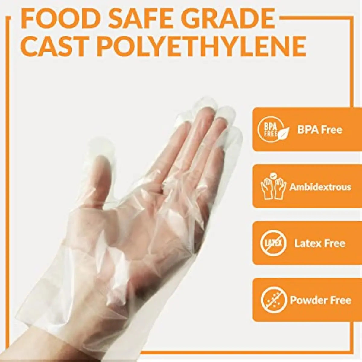 200 BPA Free Disposable Heavyweight Cast Poly CPE Gloves, Embossed PE Plastic Glove for Food Handling Food Prep Safe, Latex & Po
