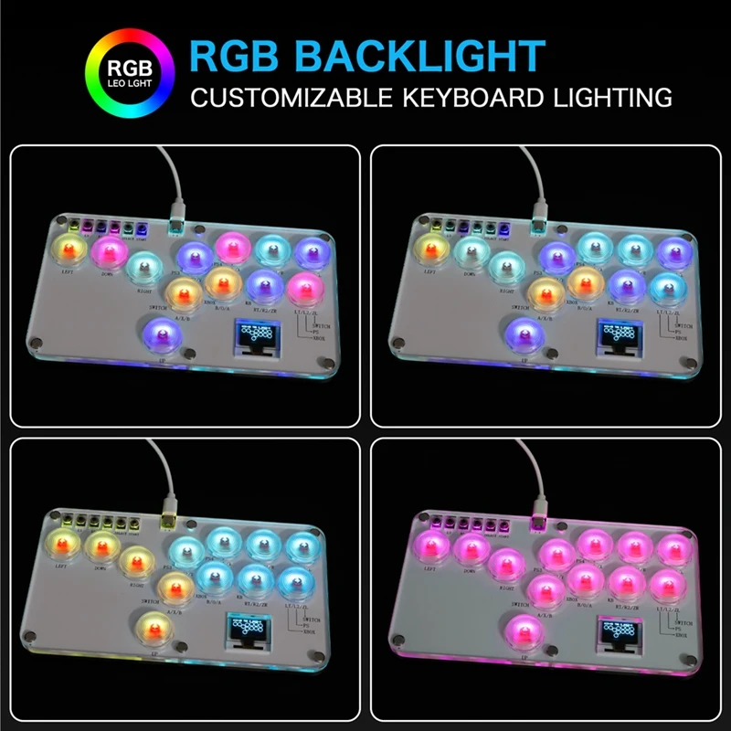 Fighting Stick Controller Colorful RGB Light Fighting Game Arcade Game Keyboard for PC Switch-AD23
