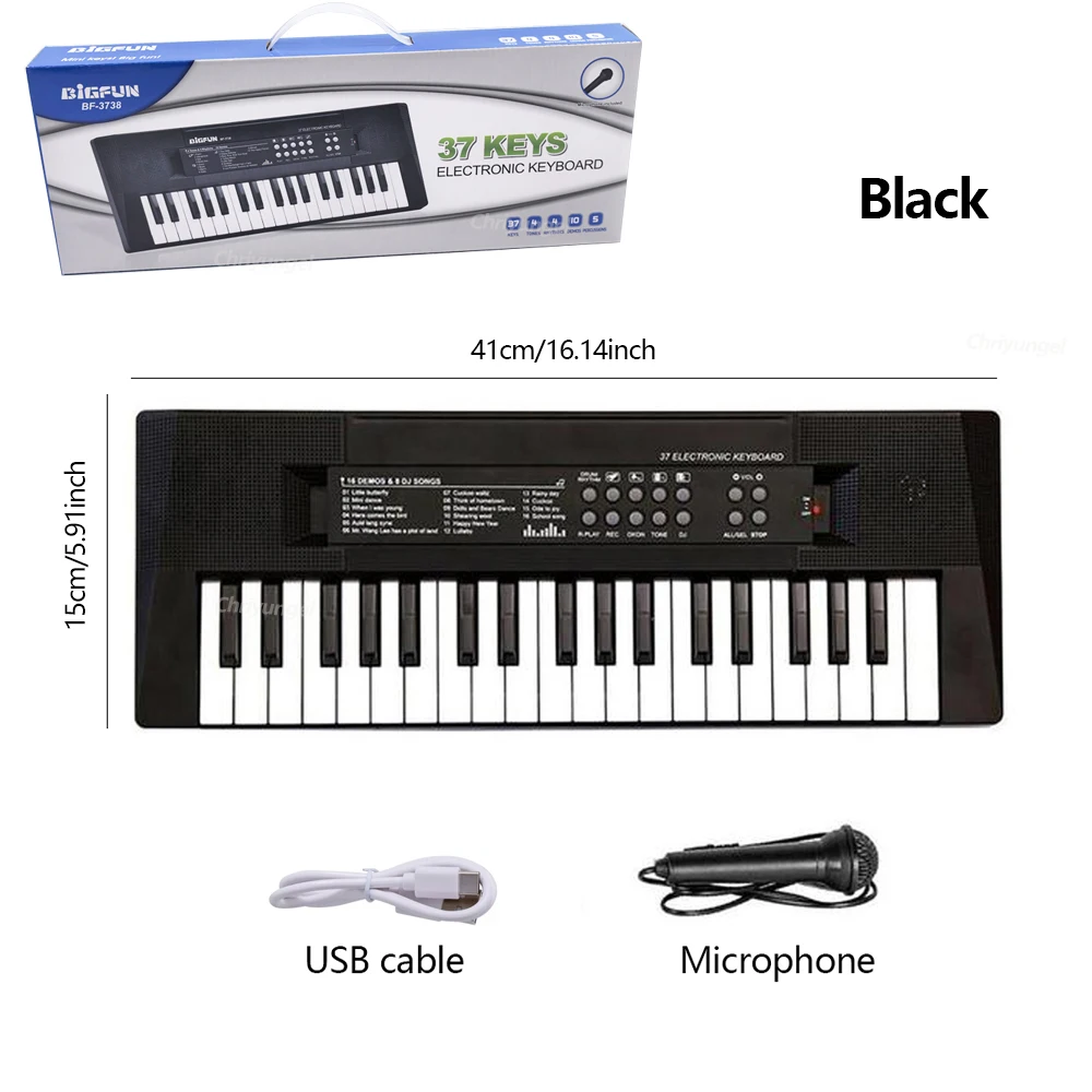 37-toetsen elektronische pianotoetsenborden met microfoon Oplaadbaar educatief speelgoed Muziekinstrument Cadeaus voor jongens en meisjes