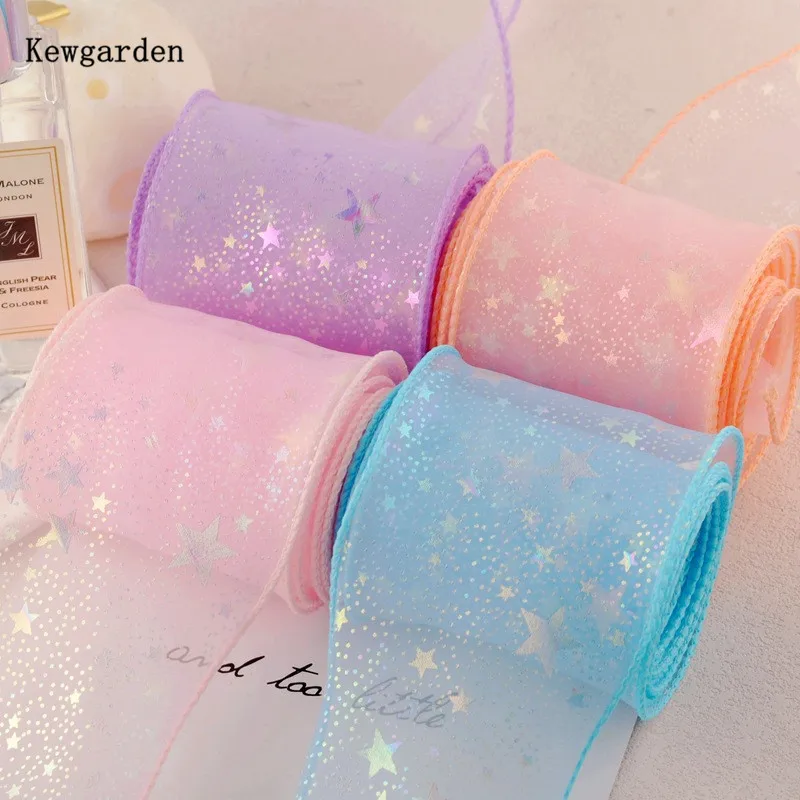 28 Yards 6cm Stars Organza Ribbon with  Wavy Edge for DIY Hair Accessories Flowers and Floral Arrangements Handmade Crafts