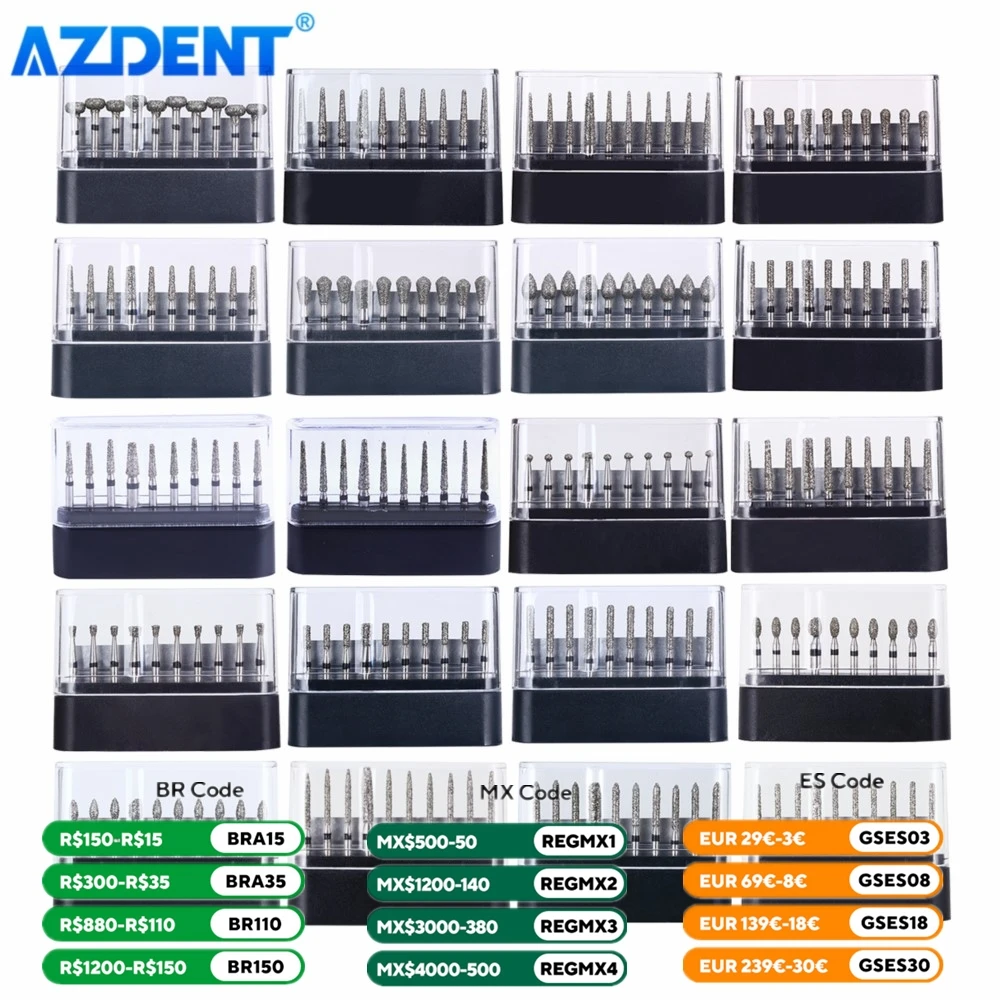 AZDENT-brocas de fresas de diamante Dental FG para pieza de mano de alta velocidad, Abarada de diamante súper grueso, preparación de cavidad de