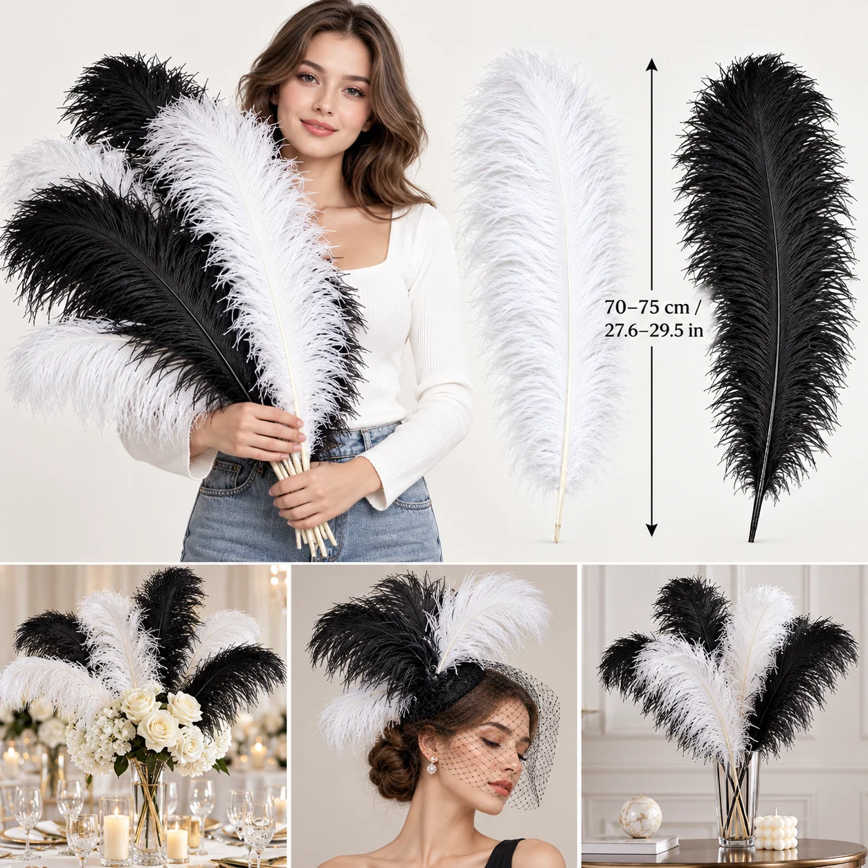 2/5/10pcs Long Ostrich Feathers 58-63cm Thick Stem Fluffy Plumes 26 Colors DIY Wedding Party Hat Decor Craft Supplies