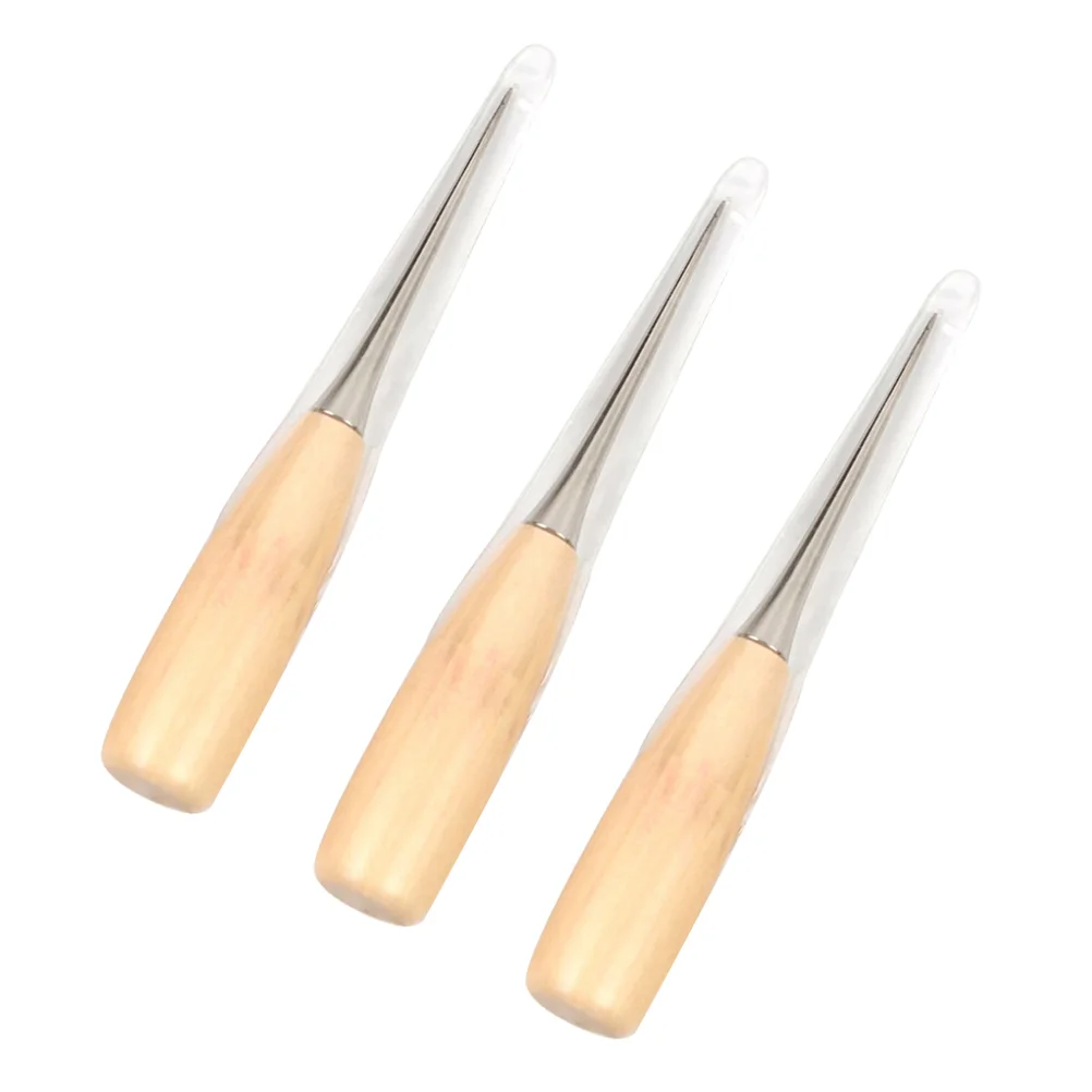 3pcs Practical Sewing Awl DIY Hand Tool Solid Wooden Handle Awl Round Hole Sewing Awl Durable DIY Sewing Tool Accessorie