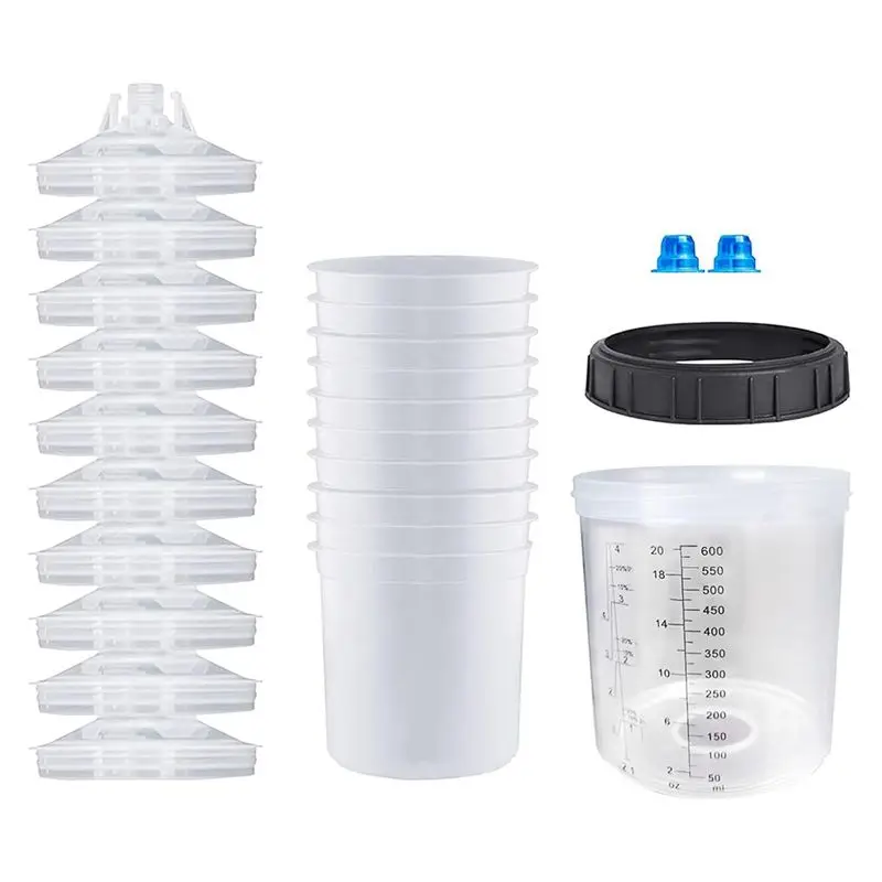 

A67P-Disposable Paint Guncup Spray Guncup Liner And Cap System 20 Oz (600 Ml) Paint Sprayer Mixing Cup For HVLP