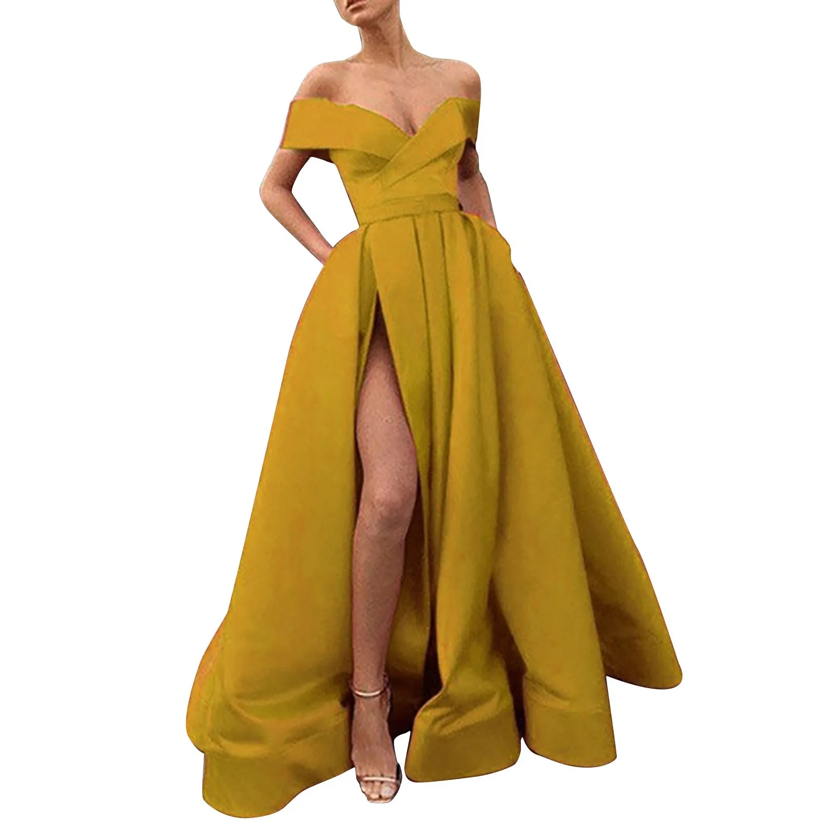 Formele jurk off-shoulder hoge split vloerlengte prom lange jurk sexy split-end temperament elegante feestavond vestidos